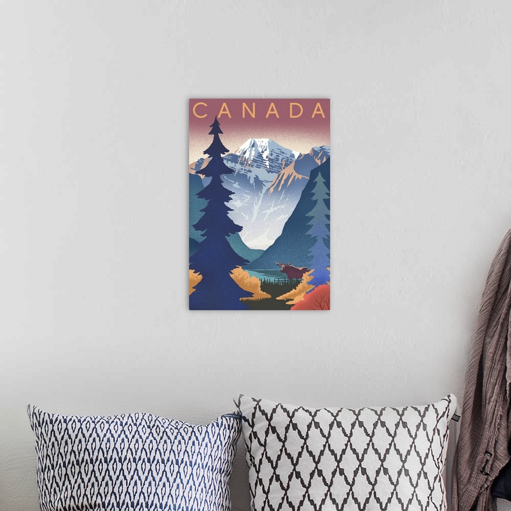 A bohemian room featuring Canada - Mountain Scene - Lithograph
