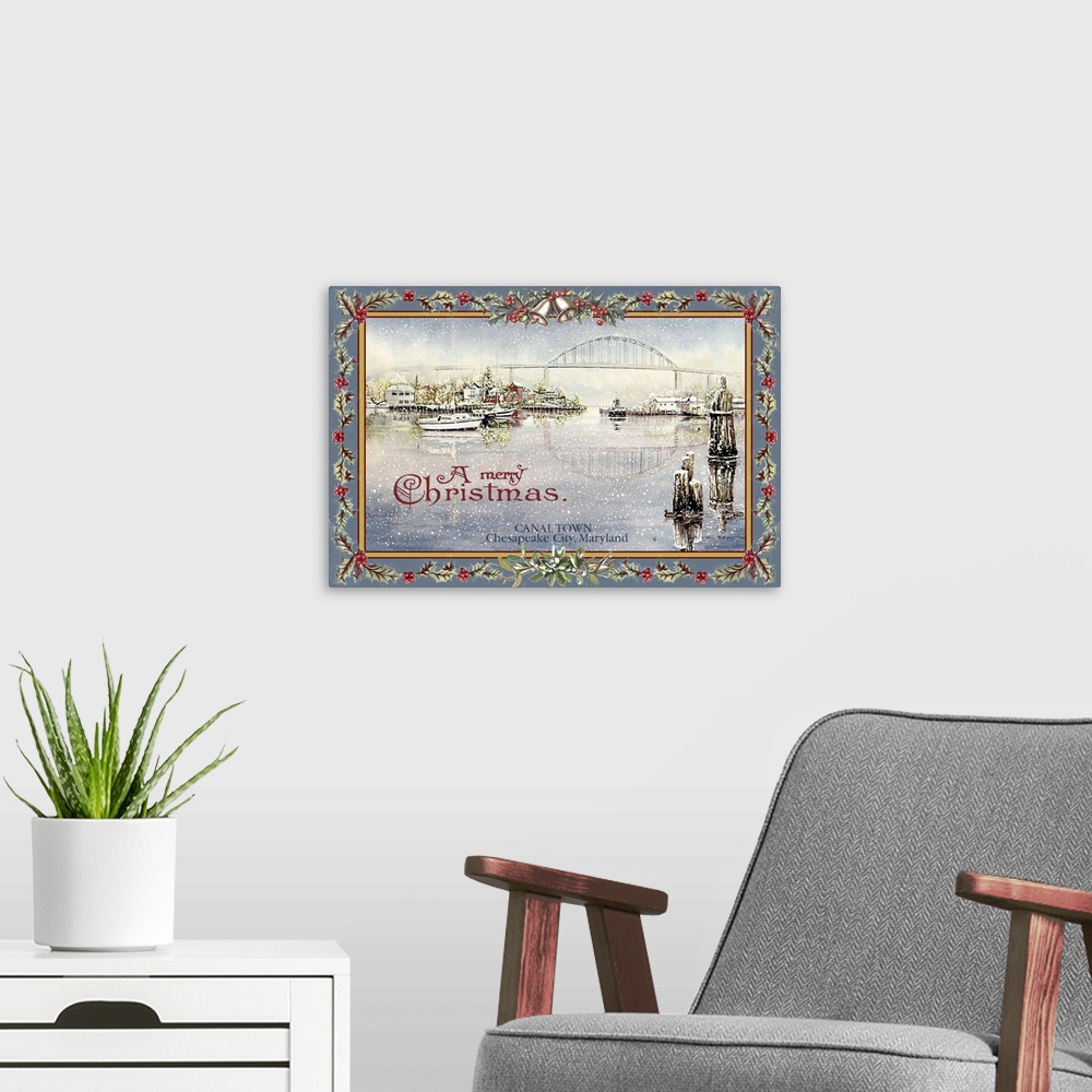 A modern room featuring Canal Town - Christmas Scene - Chesapeake City, Maryland