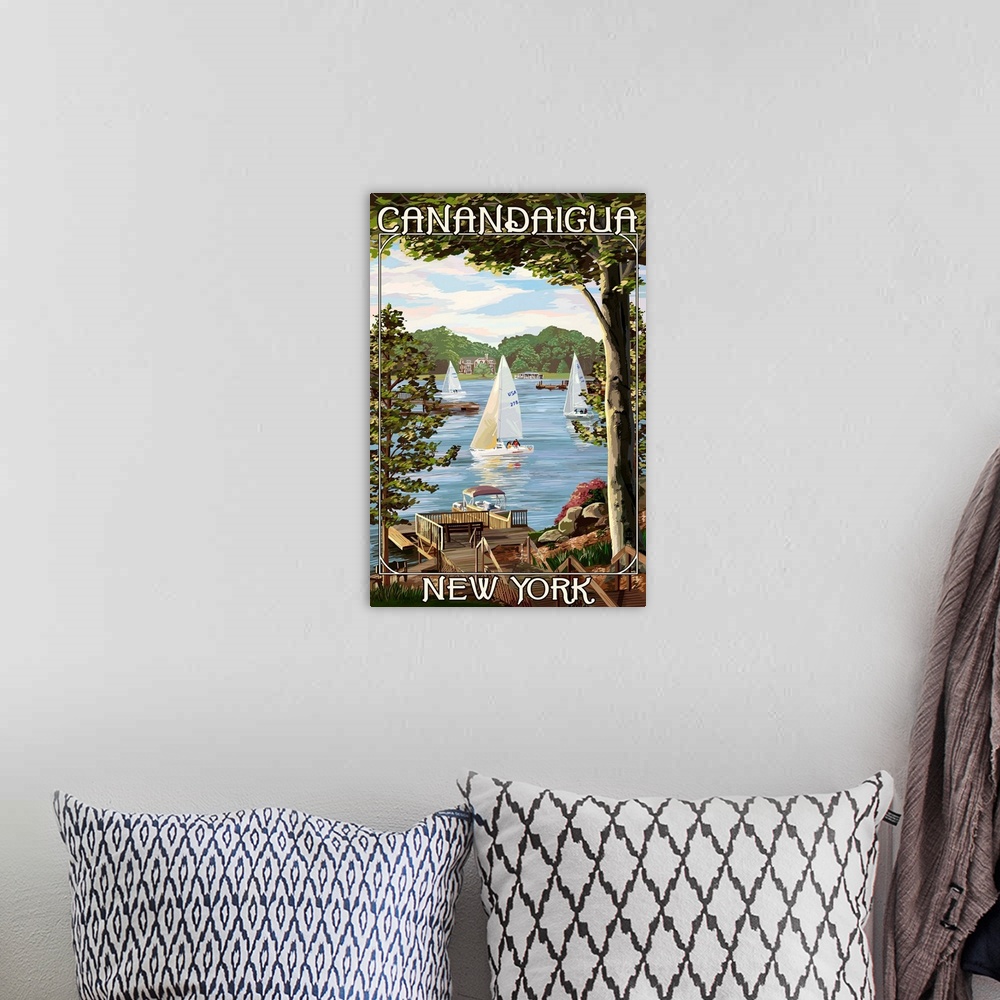 A bohemian room featuring Canandaigua, New York, Lake View with Sailboats