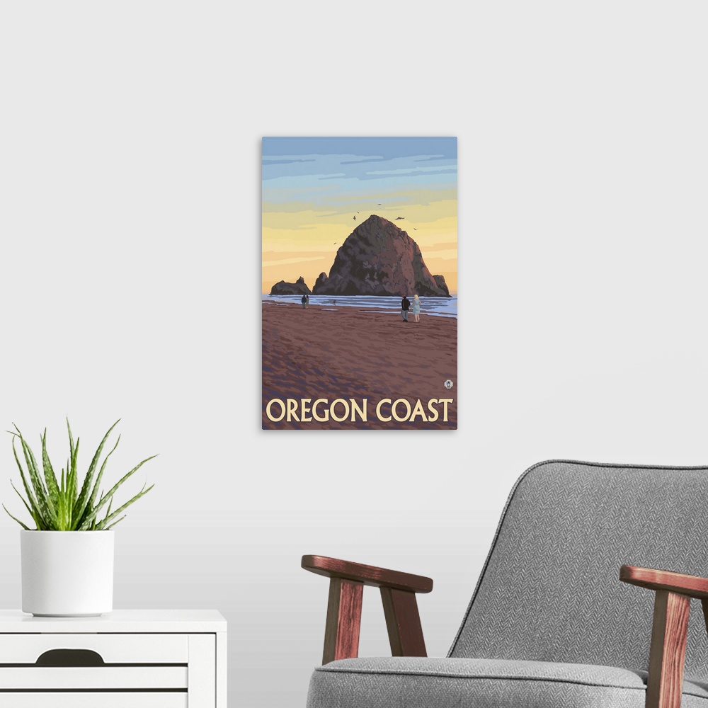 A modern room featuring Cannon Beach, Oregon - Haystack Rock: Retro Travel Poster