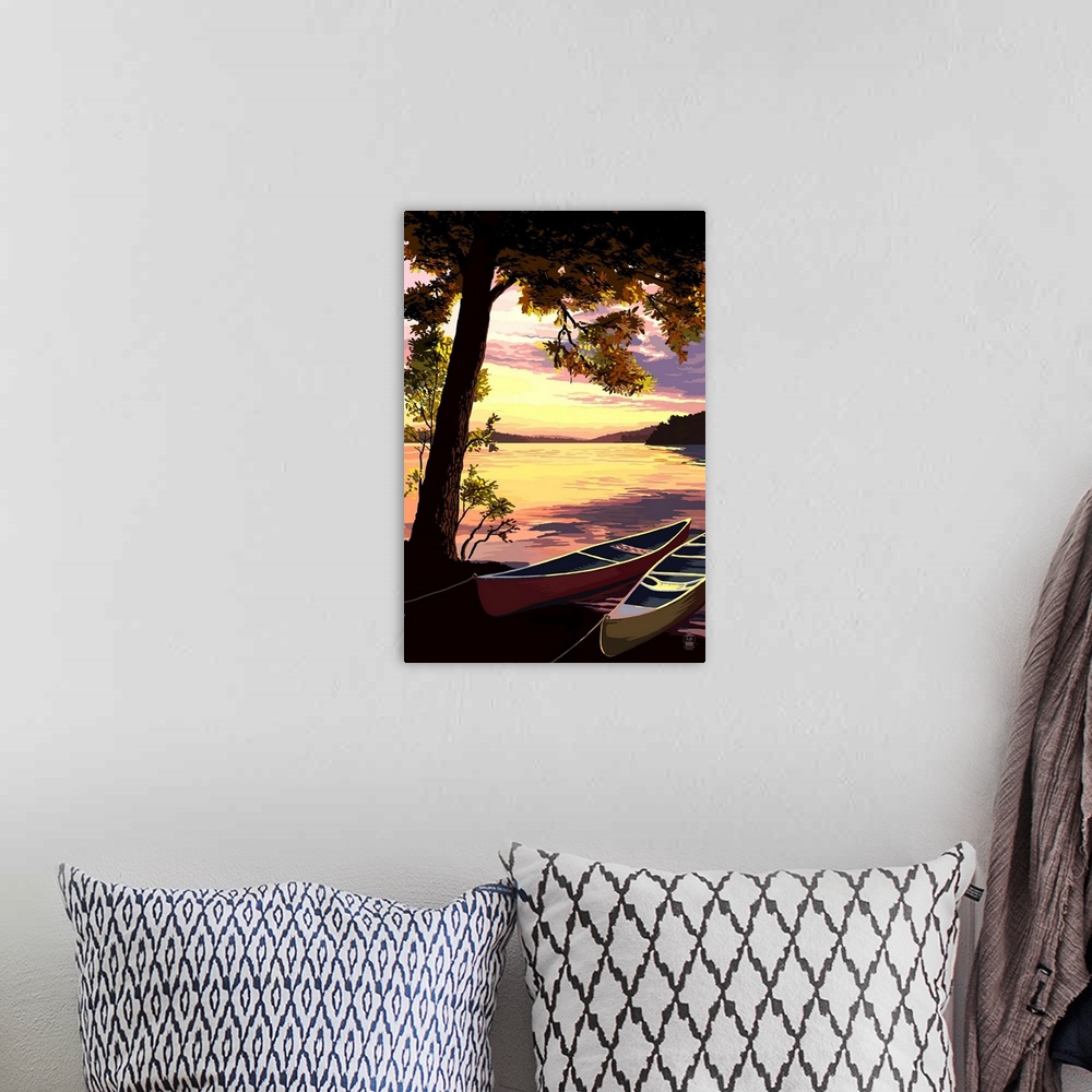 A bohemian room featuring Canoe and Lake at Sunset