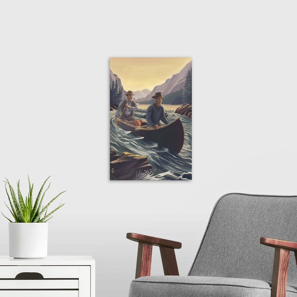 A modern room featuring Canoe on River: Retro Poster