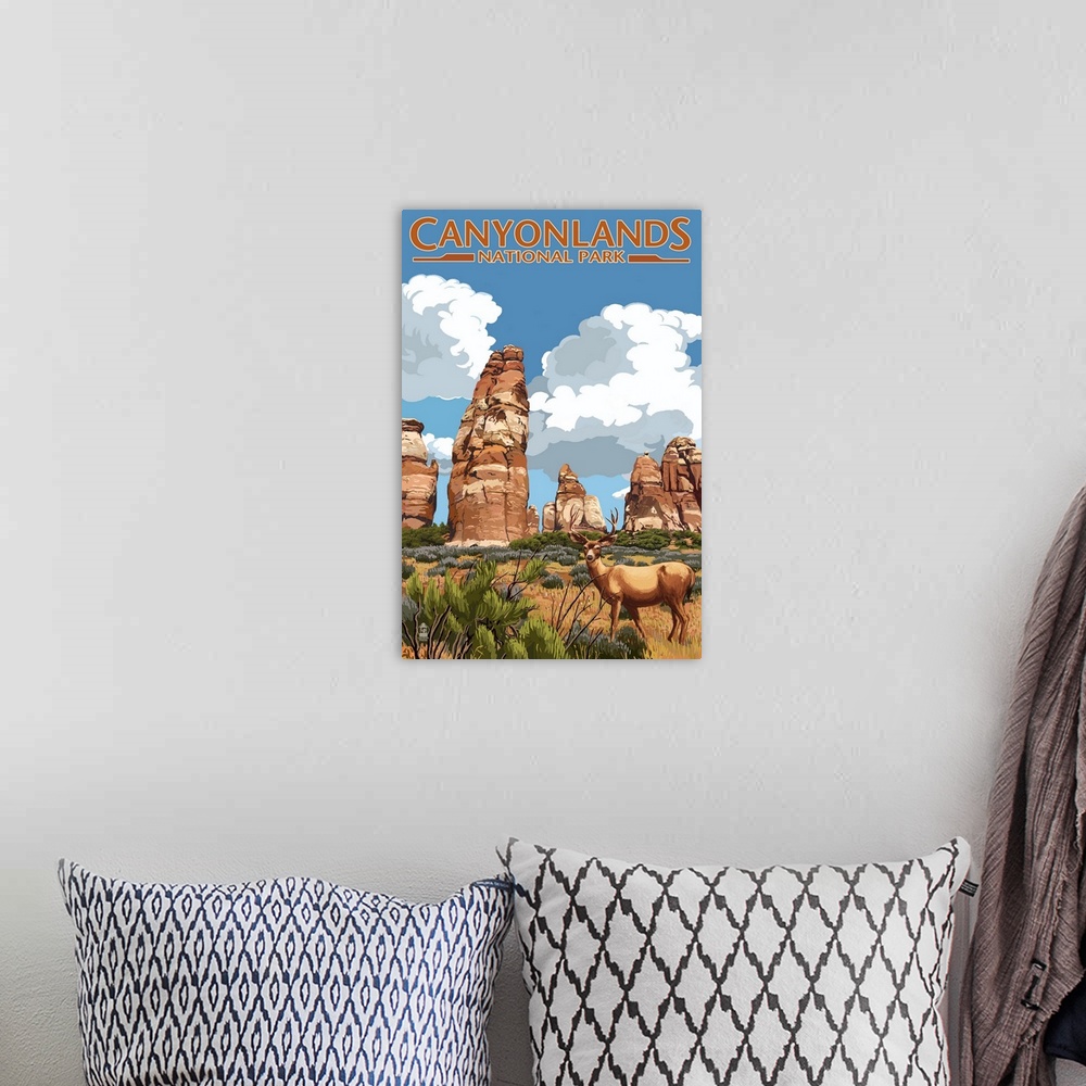 A bohemian room featuring Canyonlands National Park, Utah - Chesler and Deer: Retro Travel Poster