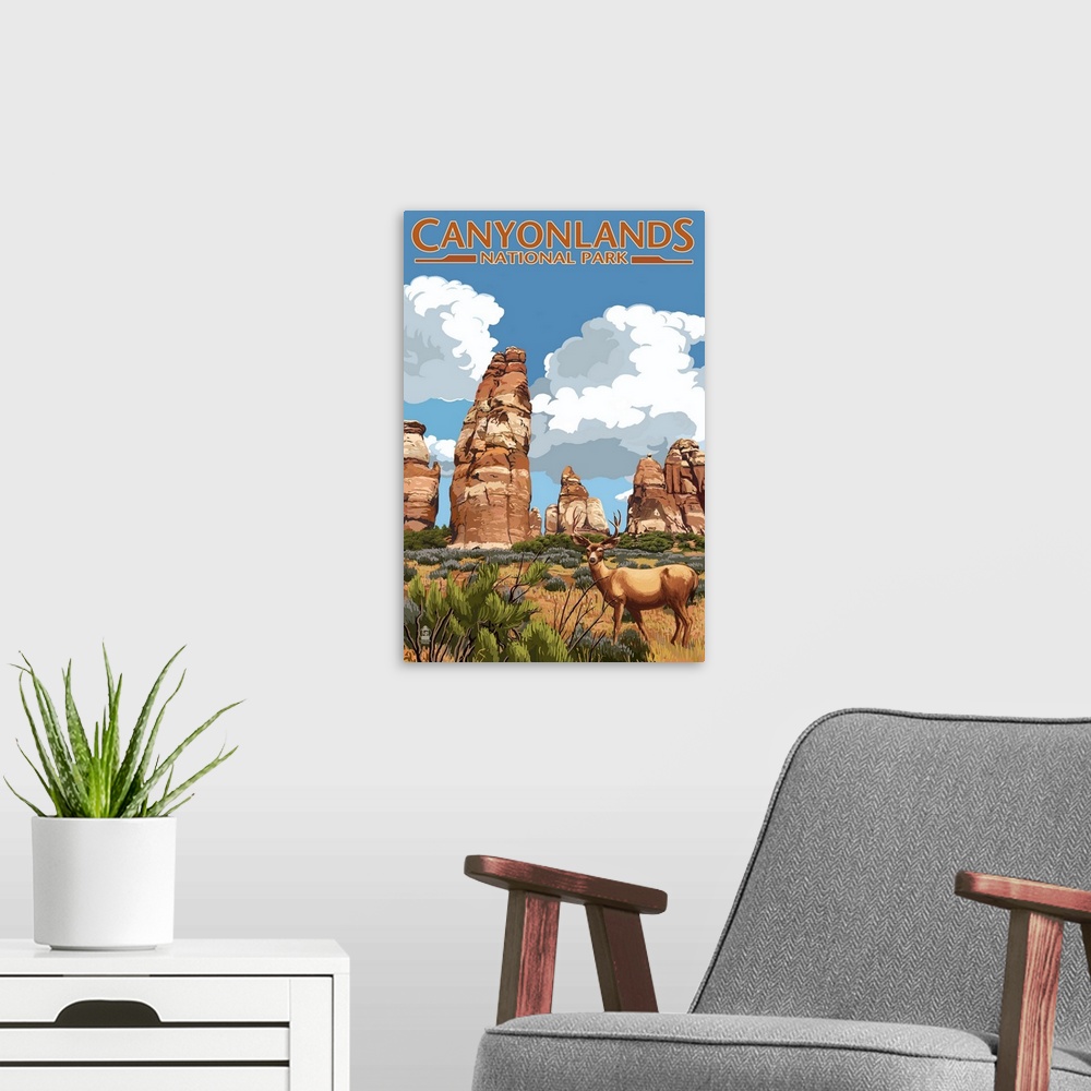 A modern room featuring Canyonlands National Park, Utah - Chesler and Deer: Retro Travel Poster