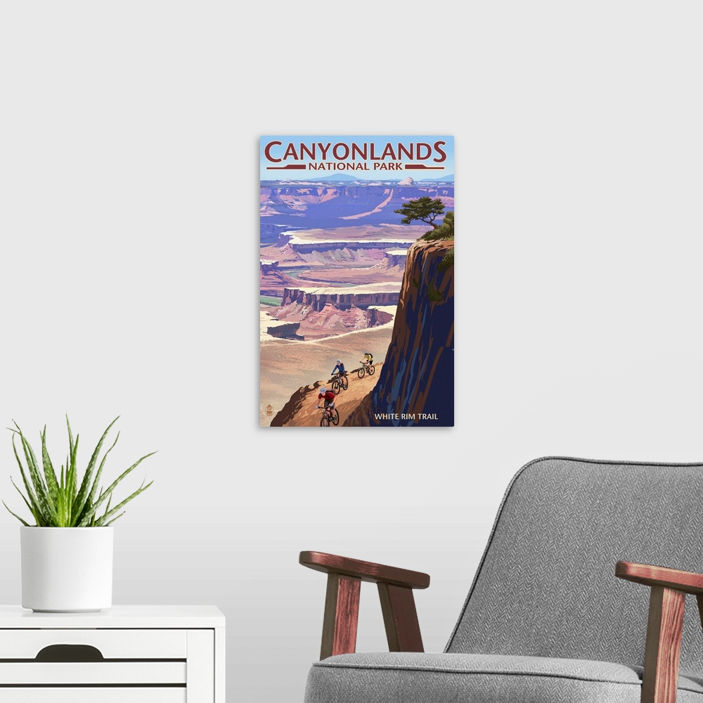 A modern room featuring Canyonlands National Park, Utah - Conflunce and Bikers: Retro Travel Poster