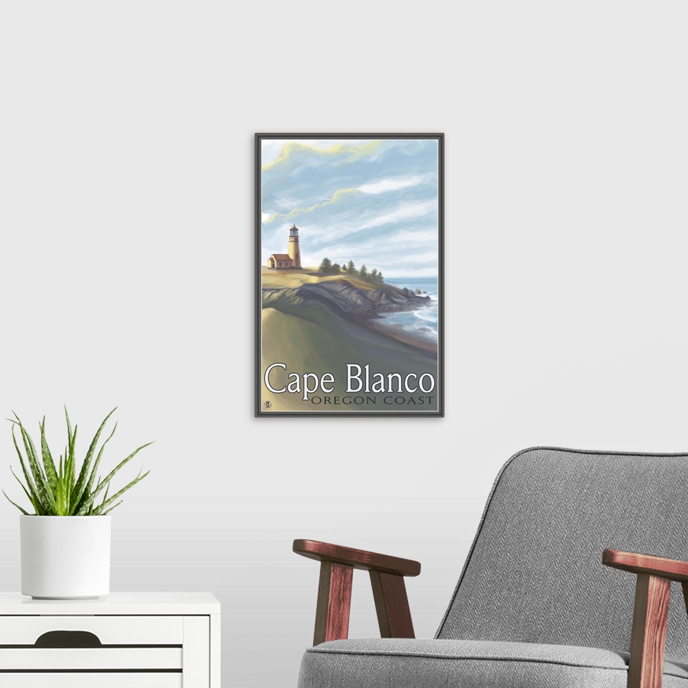 A modern room featuring Cape Blanco Lighthouse, Oregon Coast: Retro Travel Poster