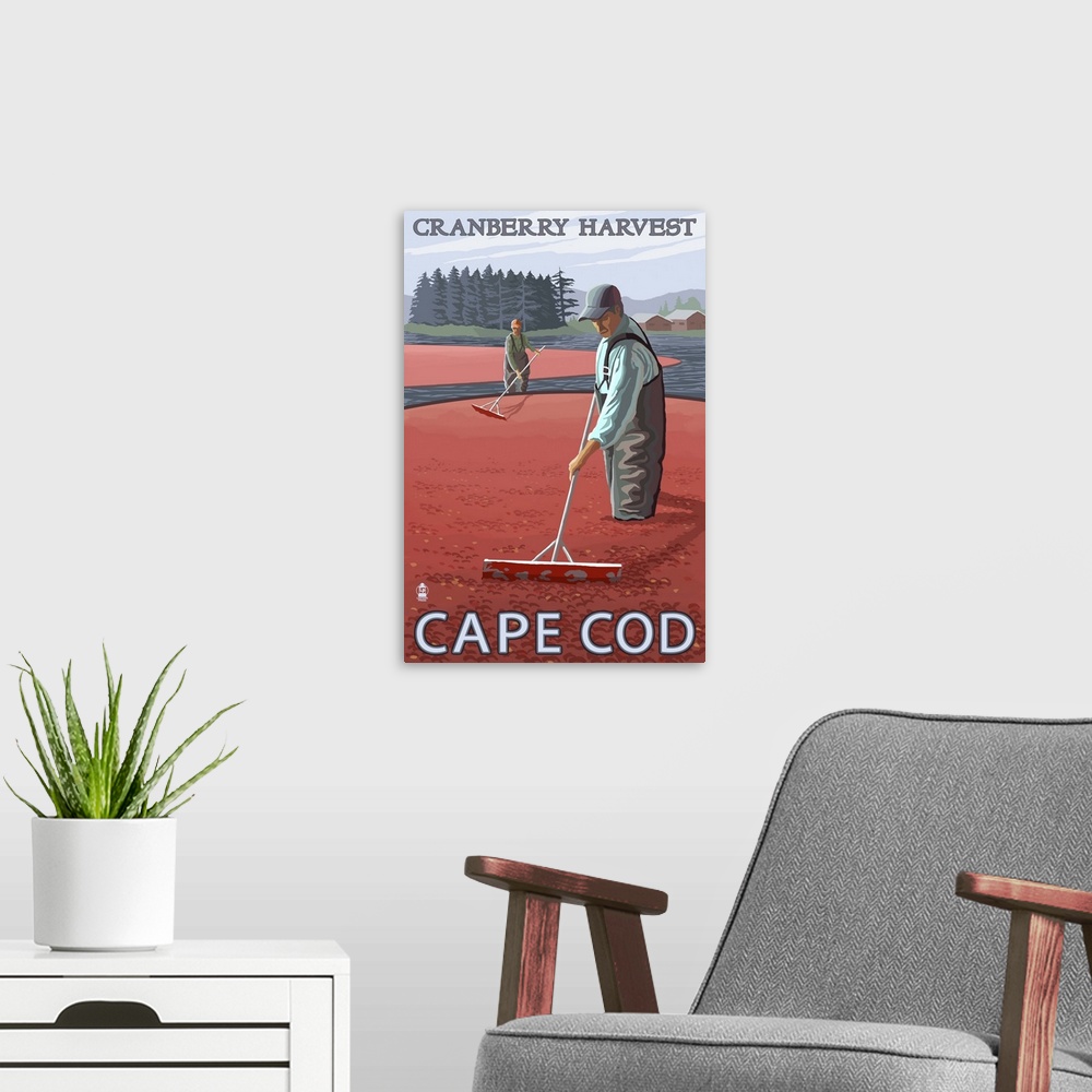 A modern room featuring Cape Cod, MA - Cranberry Bogs: Retro Travel Poster