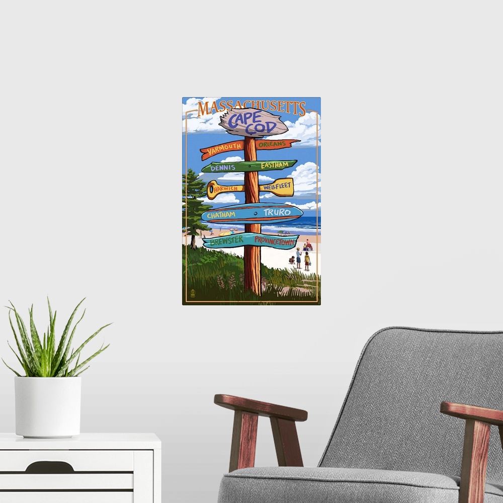 A modern room featuring Cape Cod, Massachusetts - Sign Destinations (Version 2): Retro Travel Poster