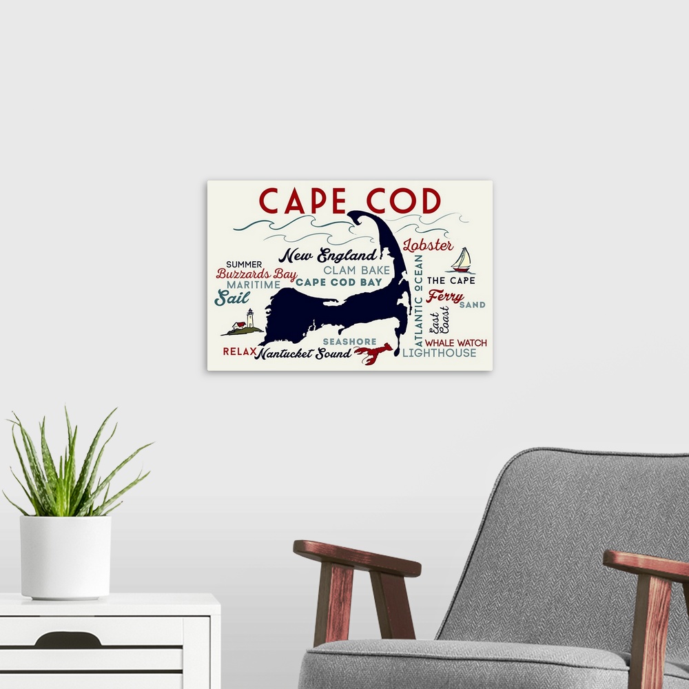 A modern room featuring Cape Cod, Massachusetts, Typography and Icons