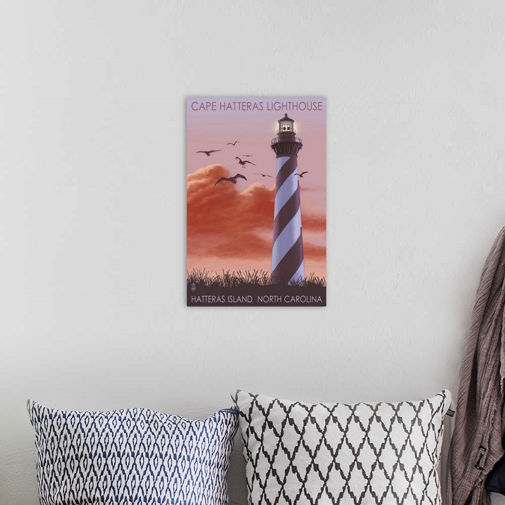 A bohemian room featuring Cape Hatteras Lighthouse - North Carolina: Retro Travel Poster