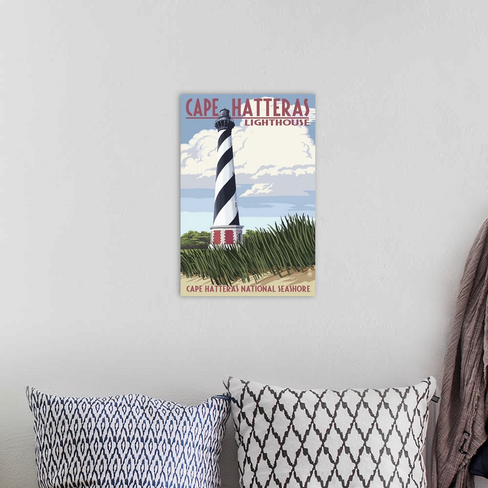 A bohemian room featuring Cape Hatteras Lighthouse - Outer Banks, North Carolina: Retro Travel Poster