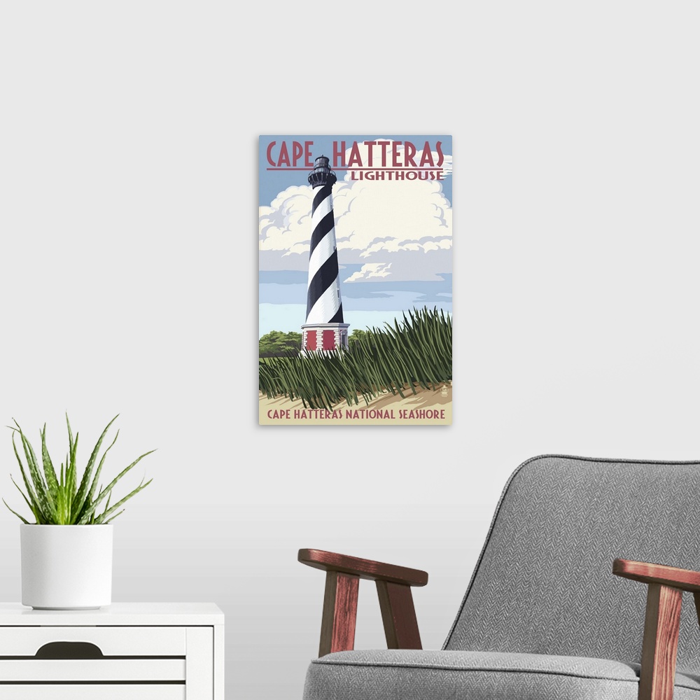 A modern room featuring Cape Hatteras Lighthouse - Outer Banks, North Carolina: Retro Travel Poster