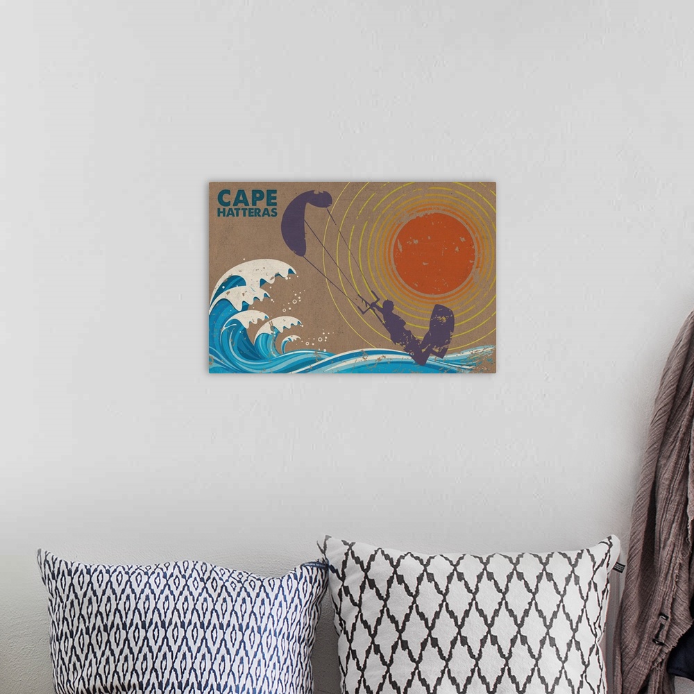A bohemian room featuring Cape Hatteras, North Carolina - Kite Surfer in the Waves