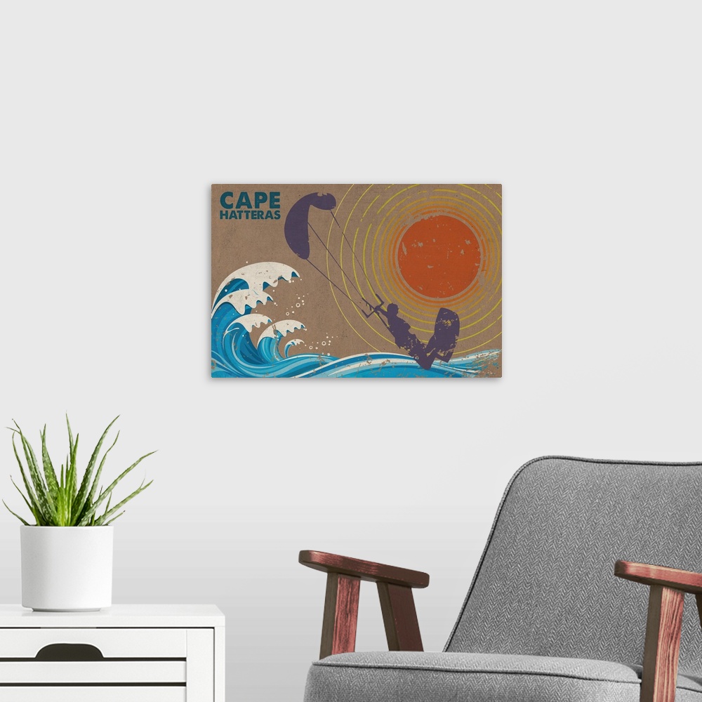 A modern room featuring Cape Hatteras, North Carolina - Kite Surfer in the Waves