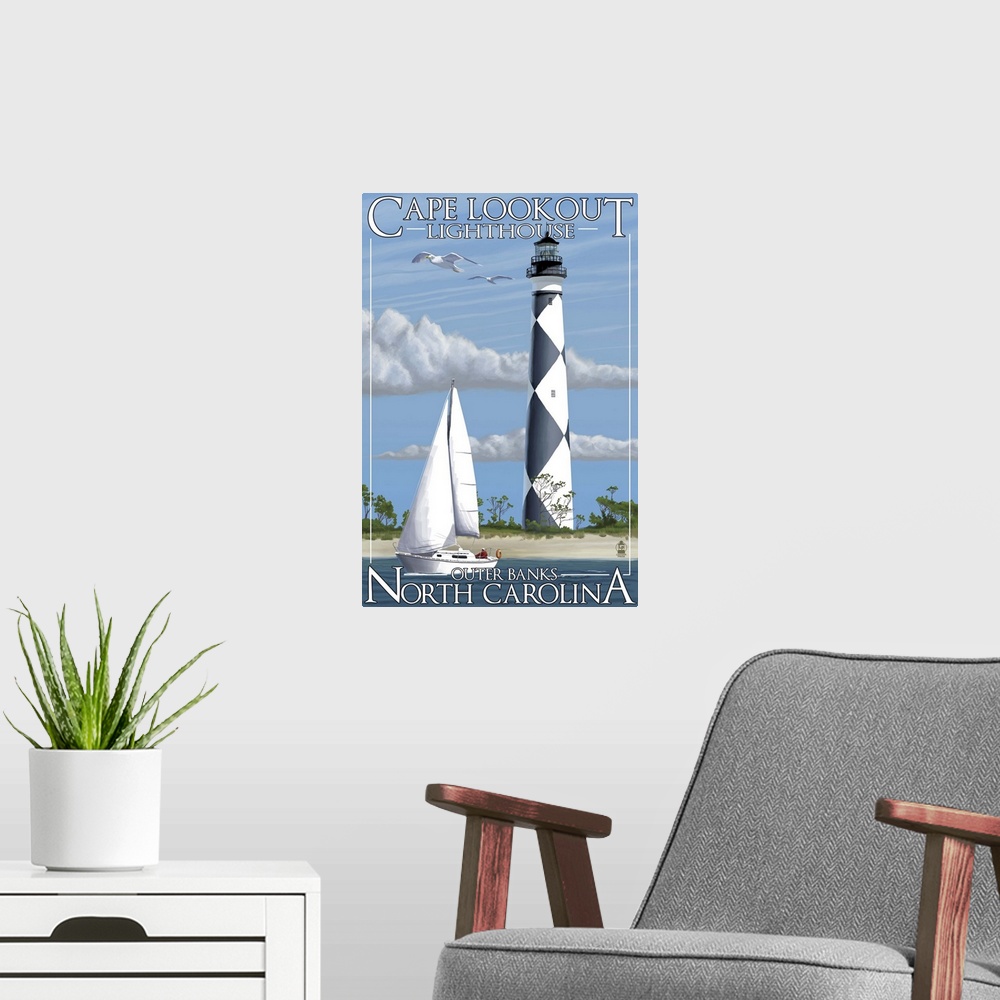 A modern room featuring Cape Lookout Lighthouse, Outer Banks, North Carolina
