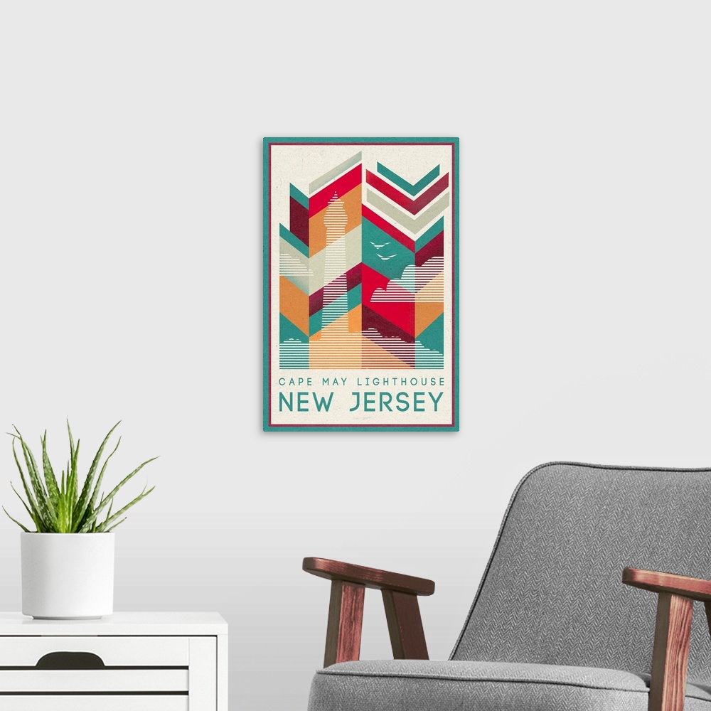 A modern room featuring Cape May - Lighthouse - Geometric Line Art