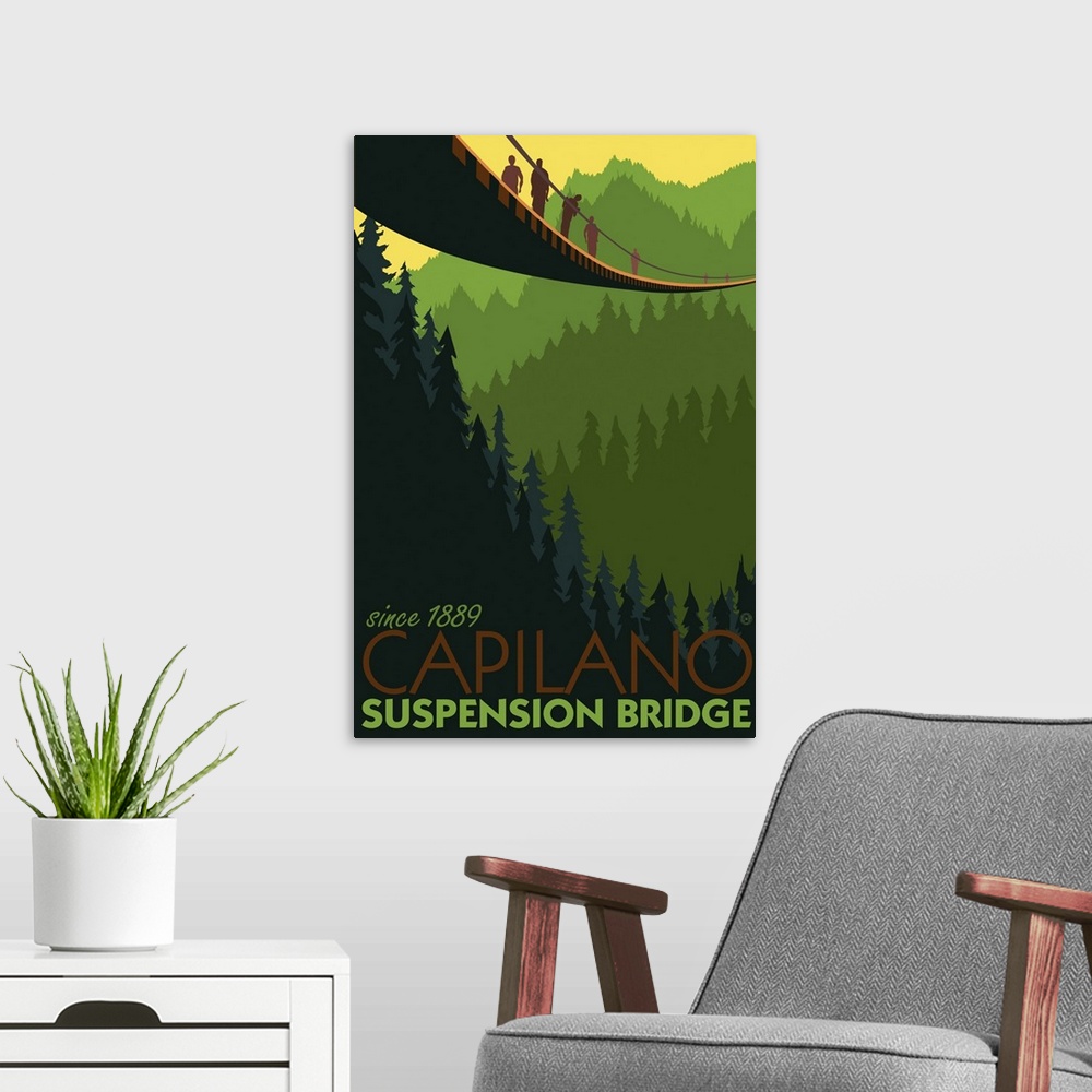 A modern room featuring Capilano Suspension Bridge - Vancouver, BC: Retro Travel Poster