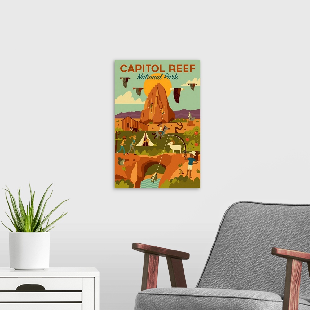 A modern room featuring Capitol Reef National Park, Adventure: Graphic Travel Poster