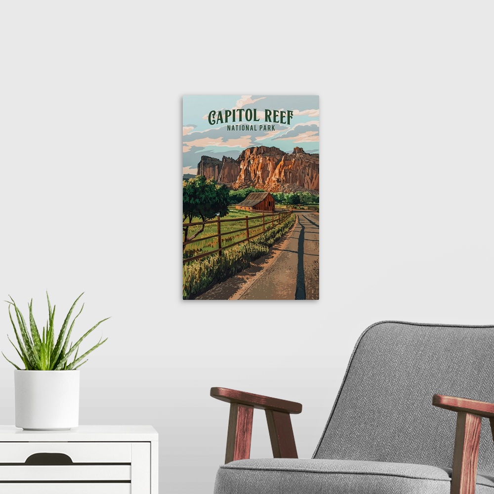 A modern room featuring Capitol Reef National Park, Gifford Homestead: Retro Travel Poster