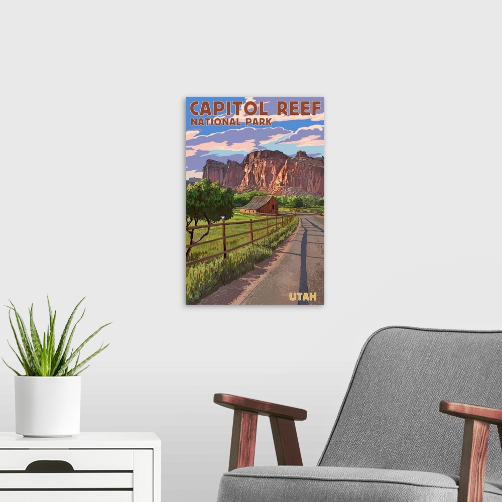 A modern room featuring Capitol Reef National Park, Gifford Homestead: Retro Travel Poster