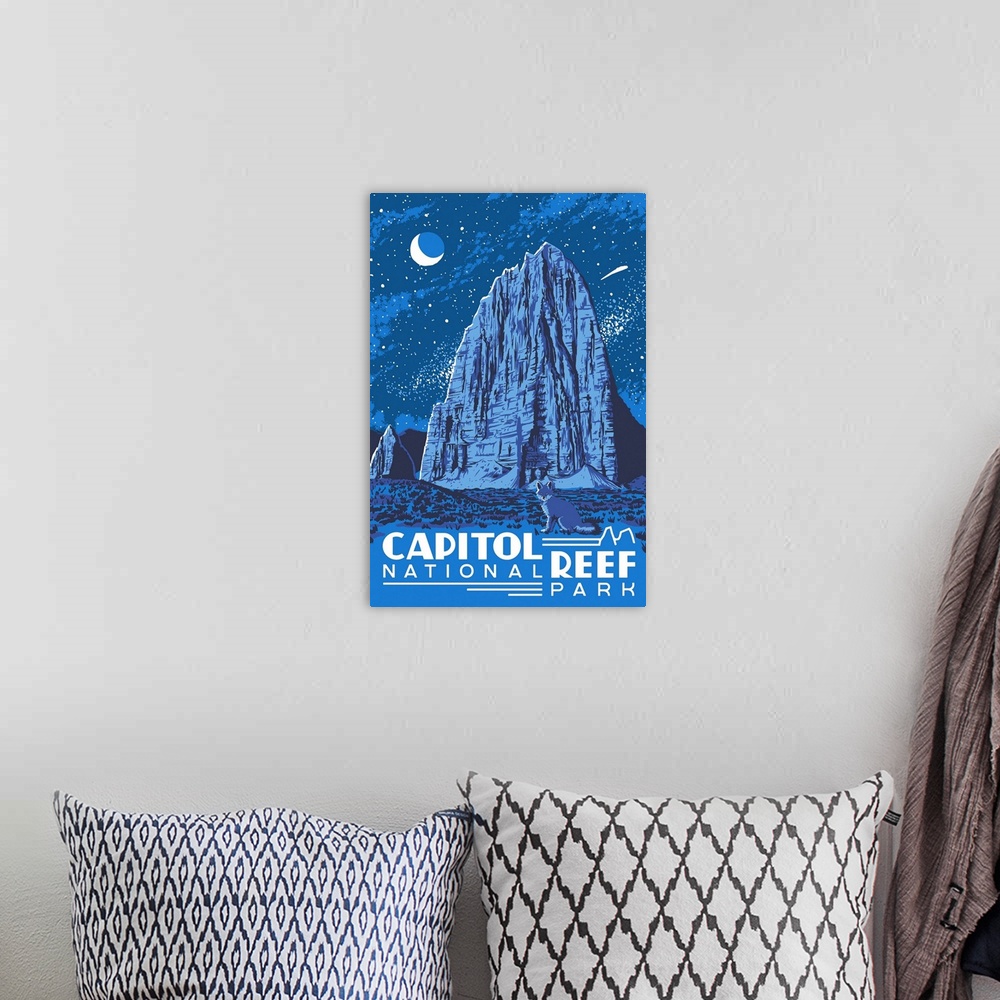 A bohemian room featuring Capitol Reef National Park, Night Sky: Graphic Travel Poster