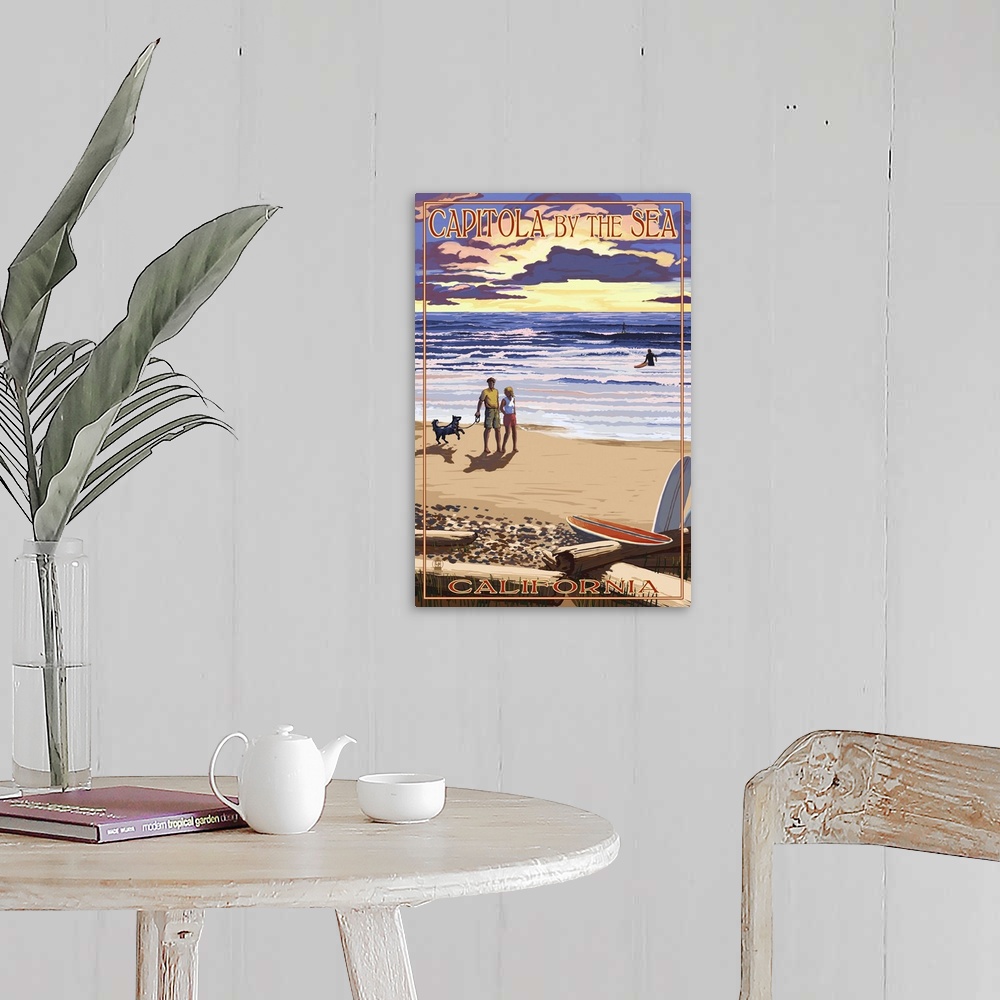 A farmhouse room featuring Capitola, California - Capitola By the Sea Sunset Beach Scene: Retro Travel Poster