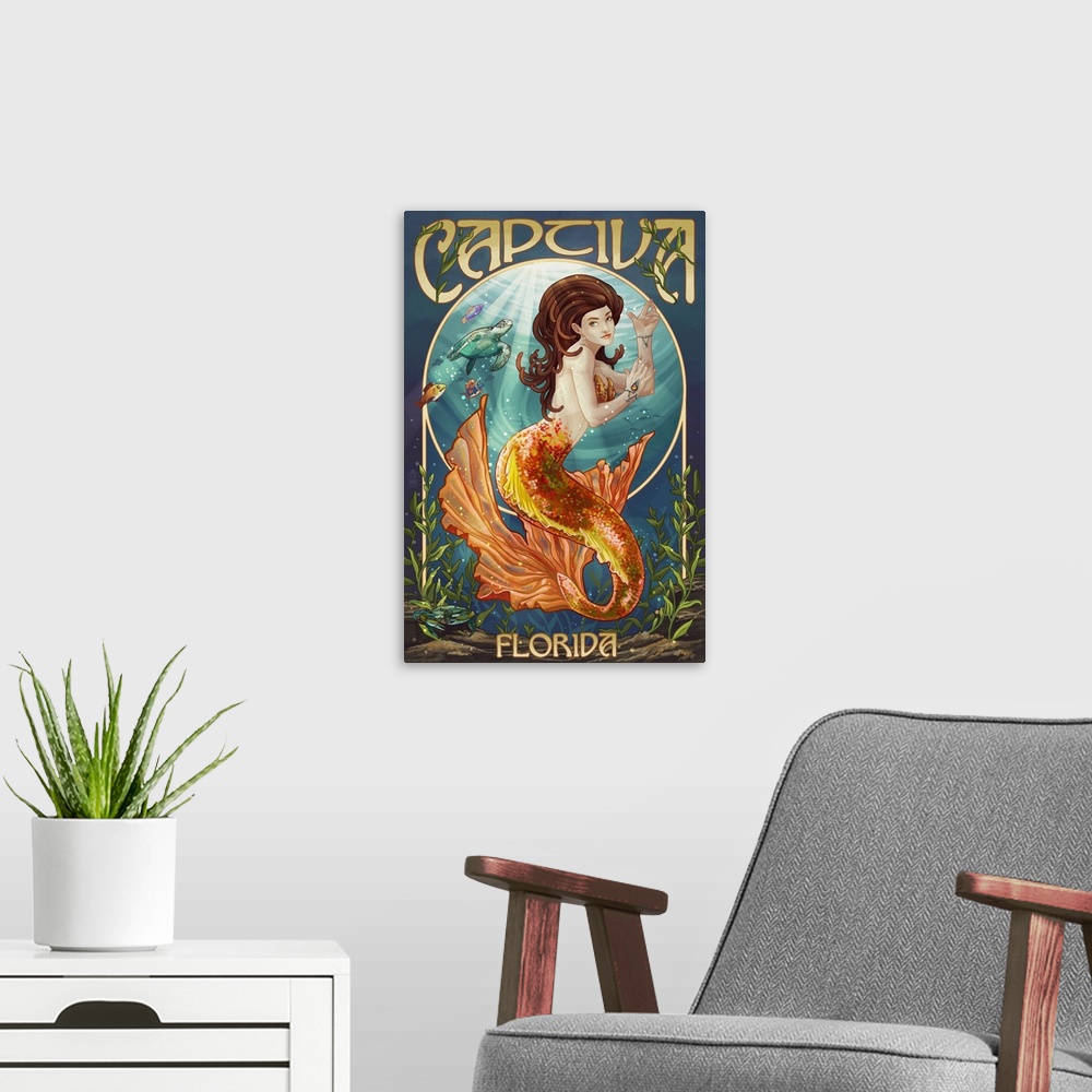 A modern room featuring Captiva, Florida  - Mermaid: Retro Travel Poster