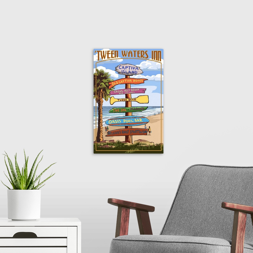 A modern room featuring Captiva Island, Florida - Destinations Signpost: Retro Travel Poster