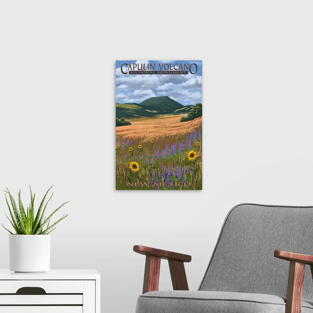 A modern room featuring Capulin Volcano National Monument, New Mexico: Retro Travel Poster