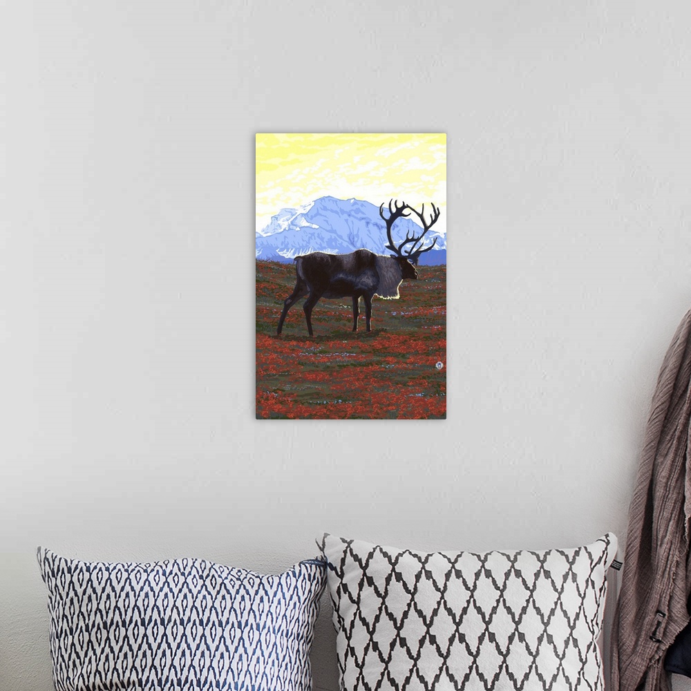 A bohemian room featuring Caribou and Mountain: Retro Poster