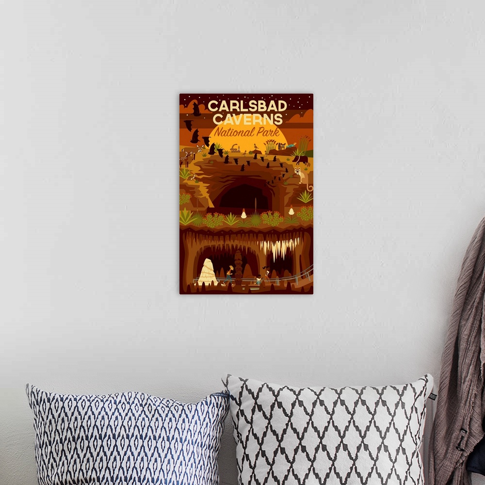 A bohemian room featuring Carlsbad Caverns National Park, Adventure: Graphic Travel Poster