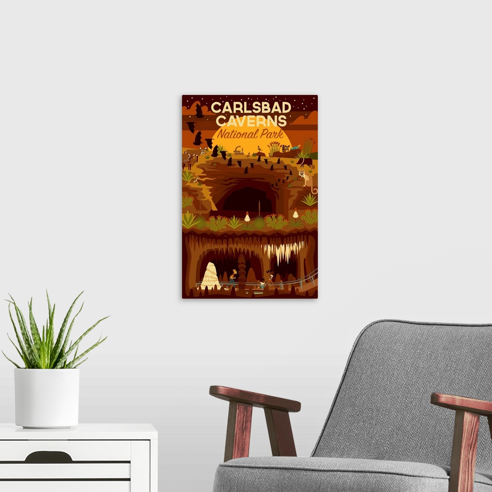 A modern room featuring Carlsbad Caverns National Park, Adventure: Graphic Travel Poster