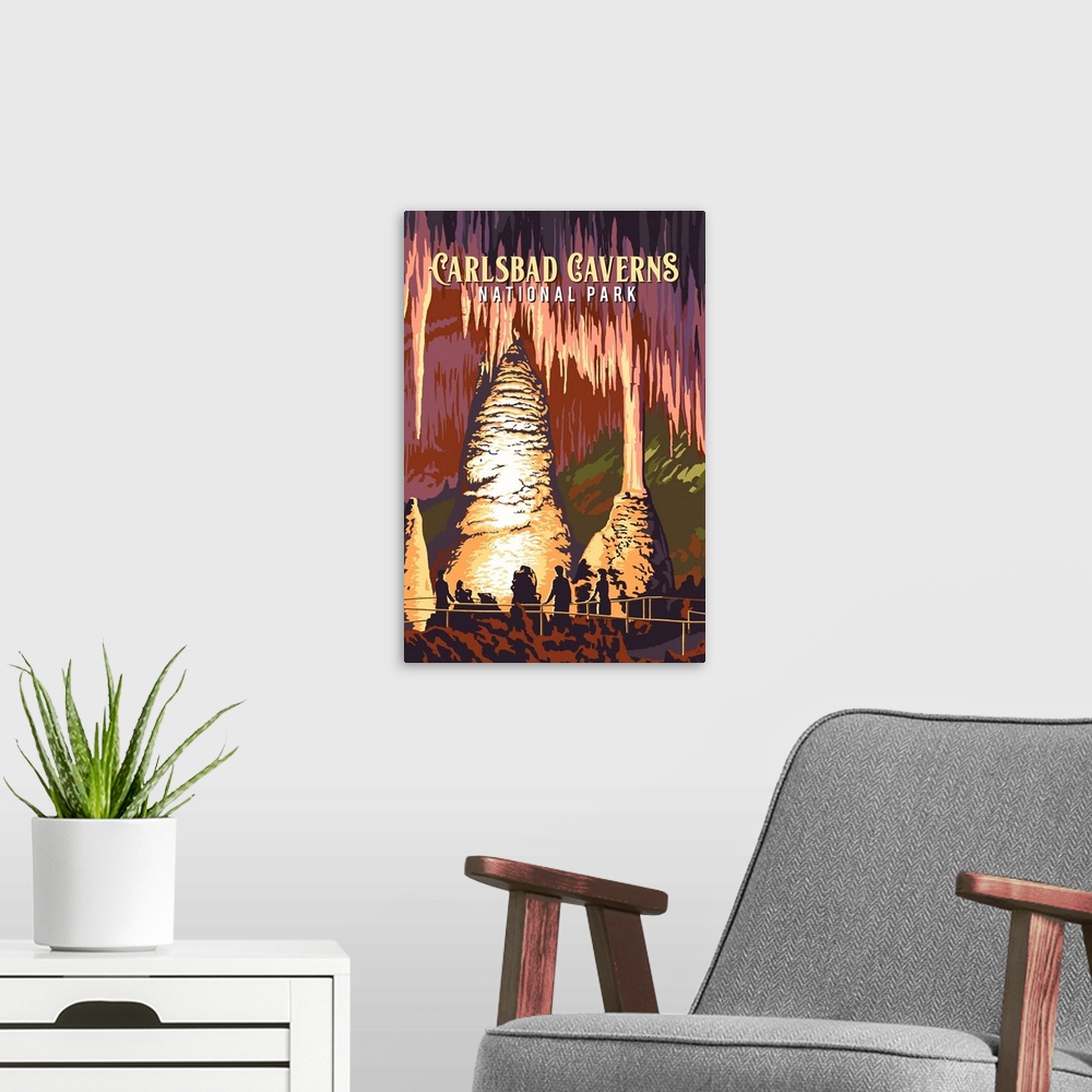 A modern room featuring Carlsbad Caverns National Park, Cave Interior: Retro Travel Poster