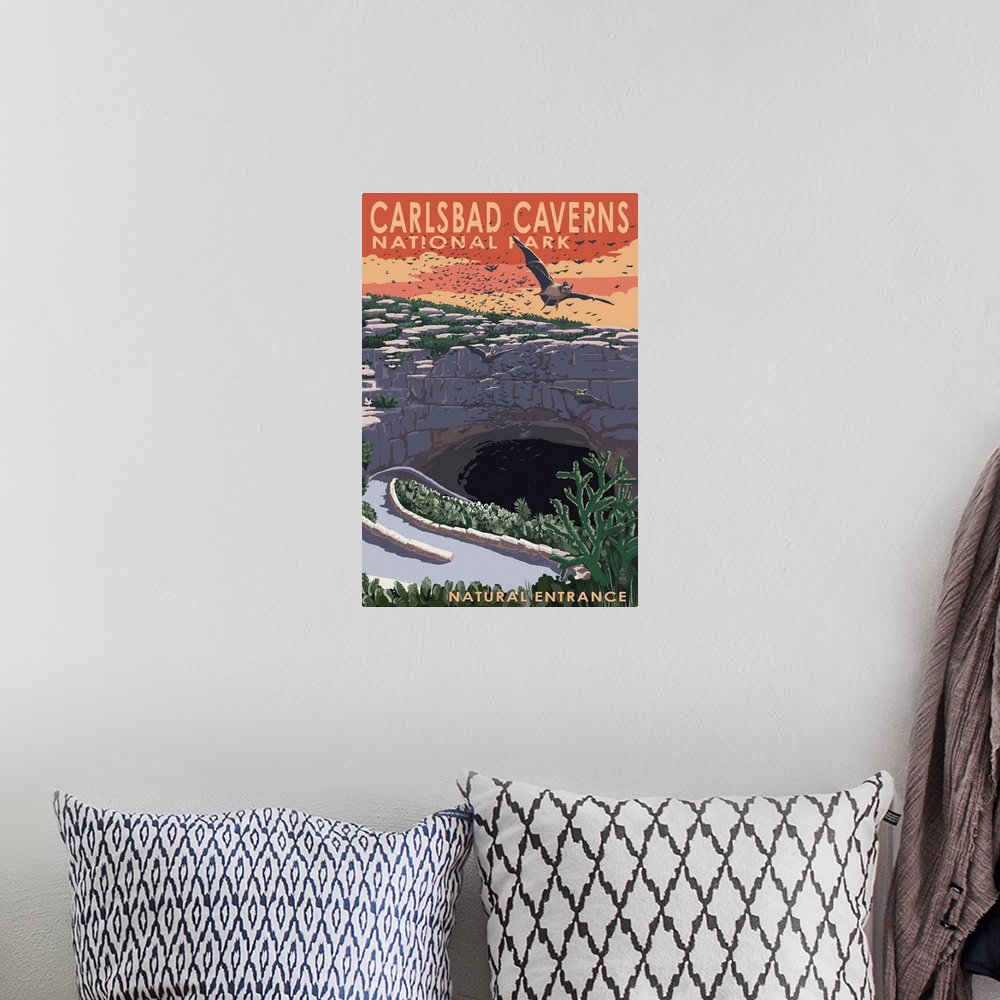 A bohemian room featuring Carlsbad Caverns National Park, New Mexico - Natural Entrance: Retro Travel Poster