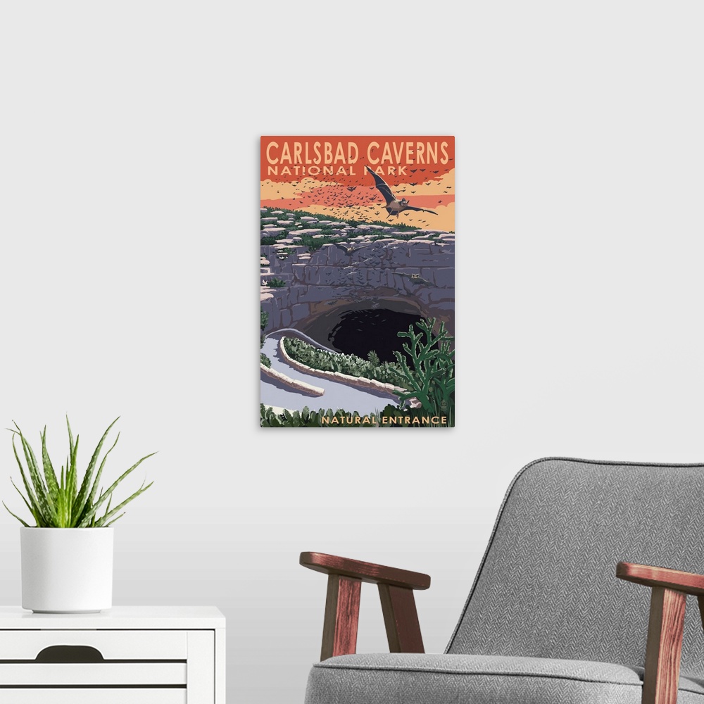 A modern room featuring Carlsbad Caverns National Park, New Mexico - Natural Entrance: Retro Travel Poster