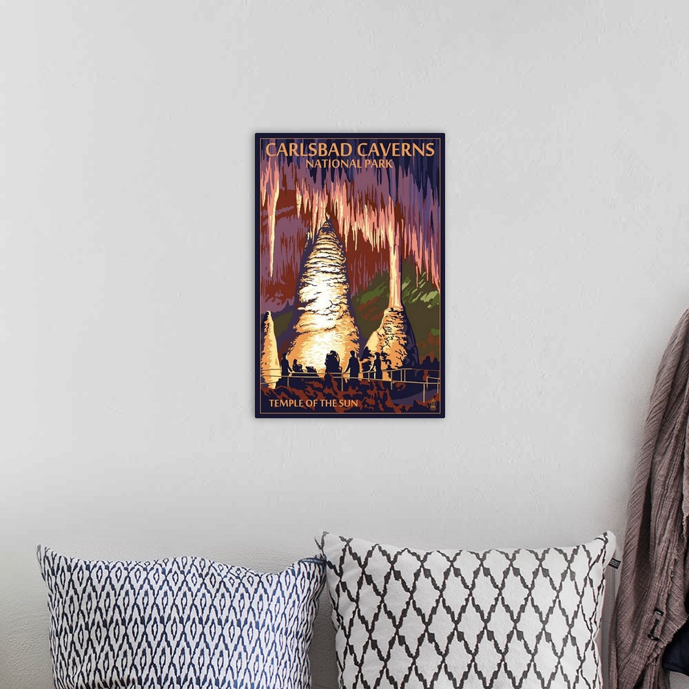 A bohemian room featuring Carlsbad Caverns National Park, New Mexico - Temple of the Sun: Retro Travel Poster