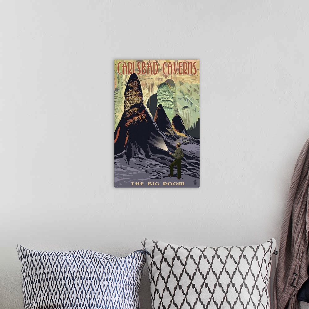A bohemian room featuring Carlsbad Caverns National Park, New Mexico - The Big Room: Retro Travel Poster