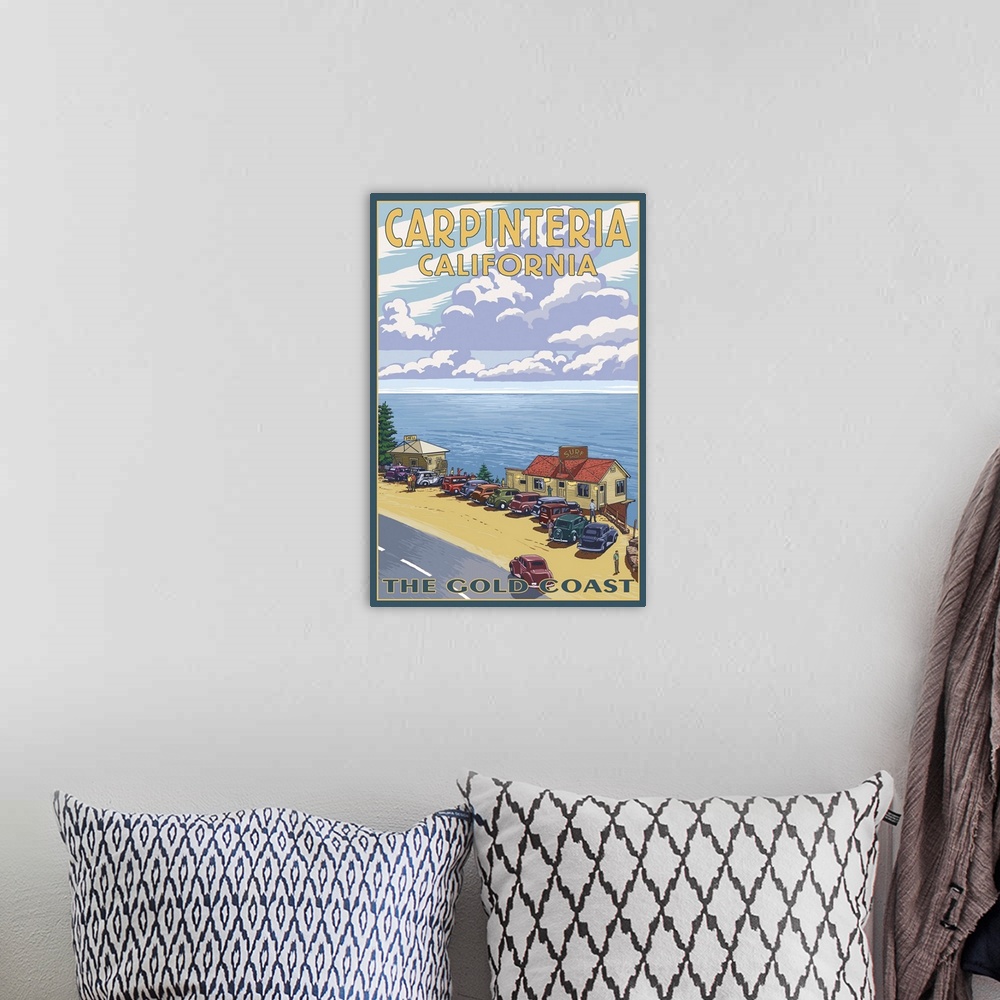 A bohemian room featuring Carpinteria, California - Coastal Scene: Retro Travel Poster