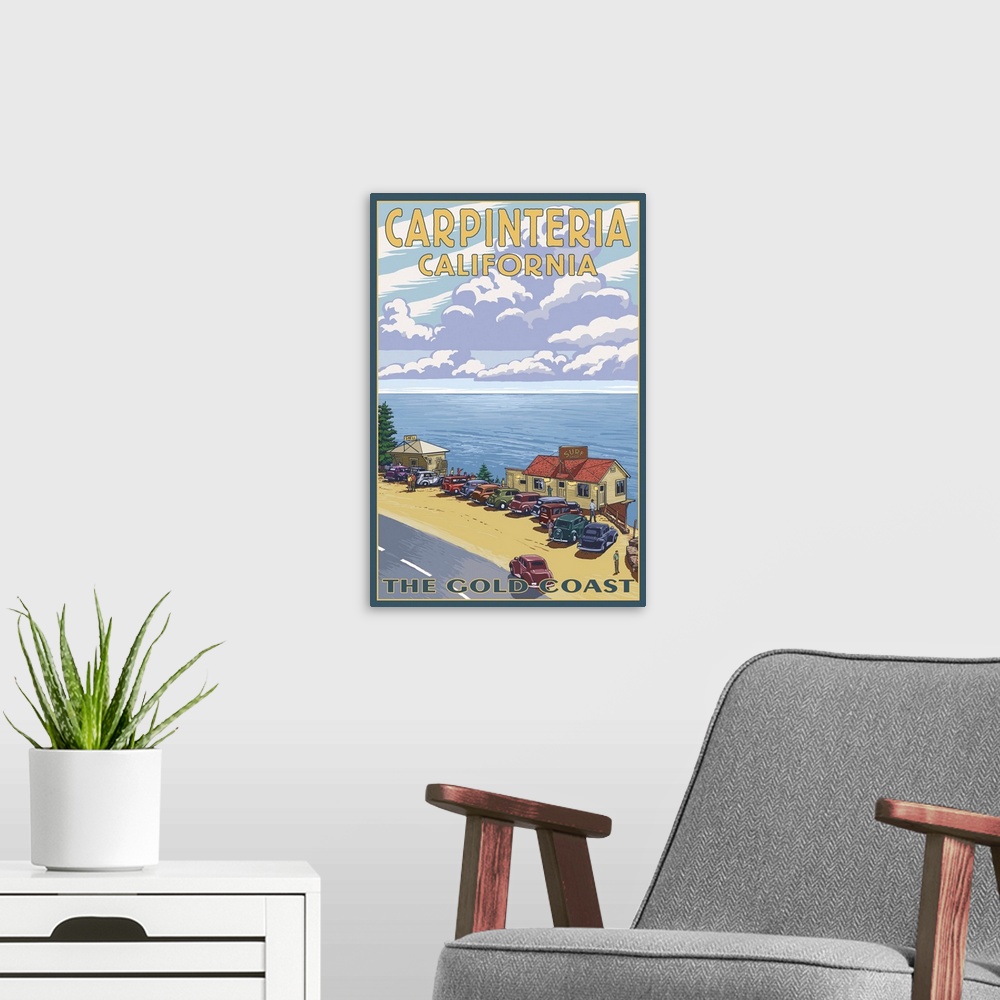 A modern room featuring Carpinteria, California - Coastal Scene: Retro Travel Poster