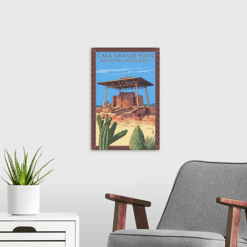 A modern room featuring Casa Grande Ruins National Monument - Arizona: Retro Travel Poster