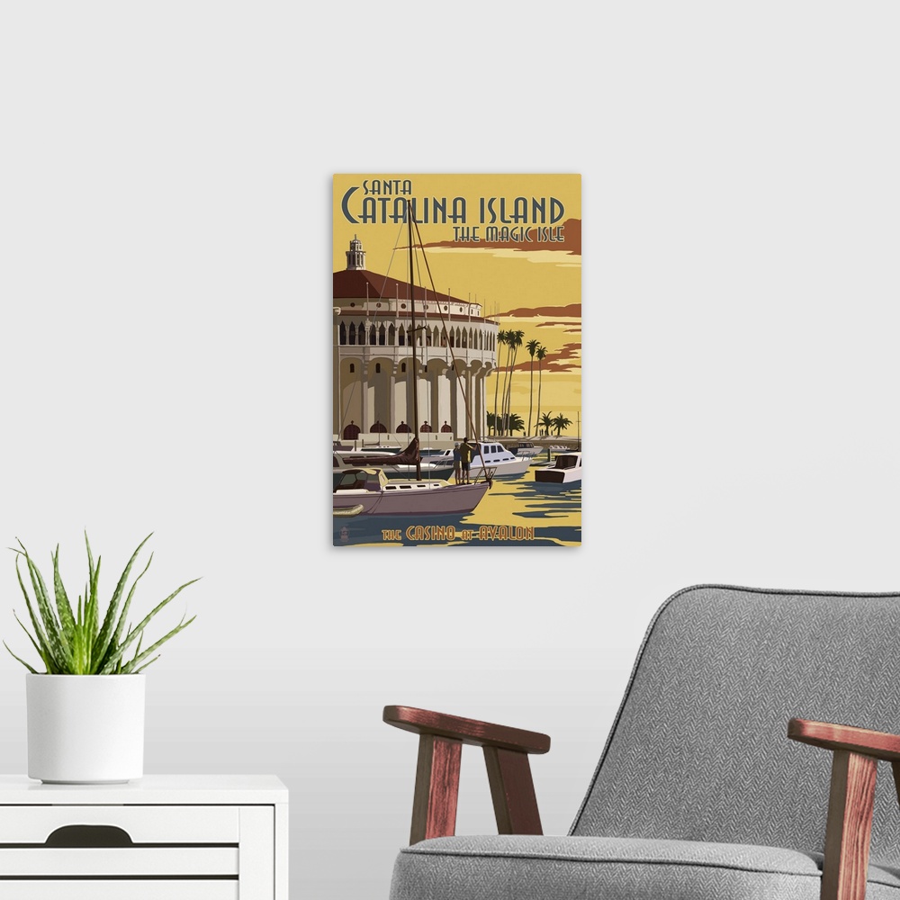 A modern room featuring Catalina Island, California, Casino and Marina