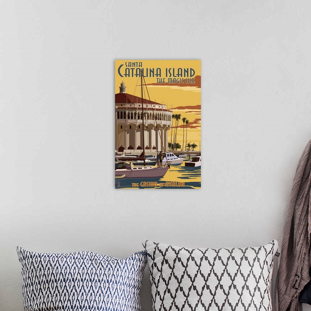 A bohemian room featuring Catalina Island, California - Casino and Marina: Retro Travel Poster