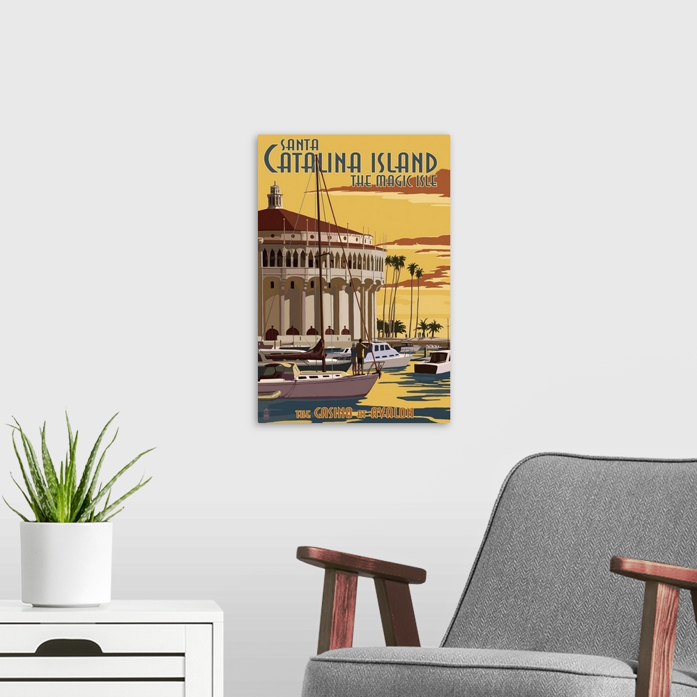 A modern room featuring Catalina Island, California - Casino and Marina: Retro Travel Poster