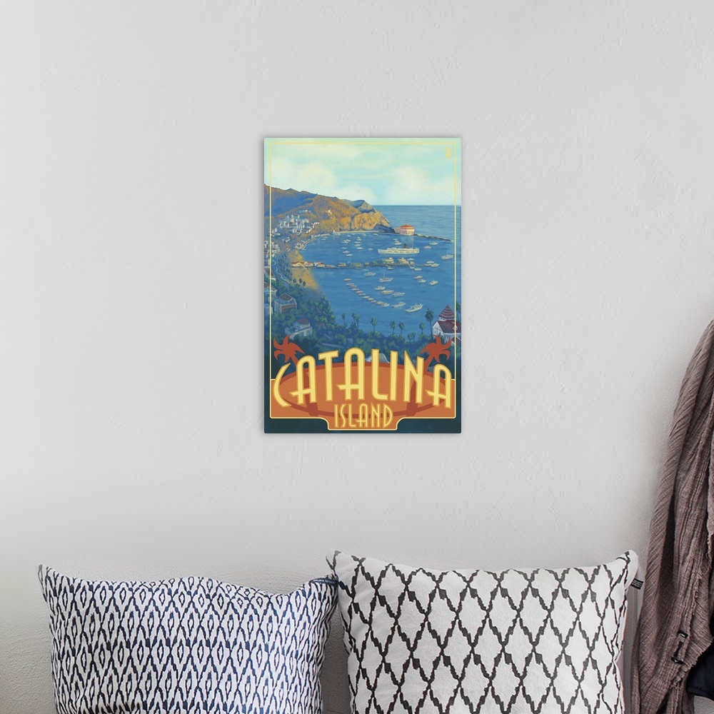 A bohemian room featuring Catalina Island, California: Retro Travel Poster