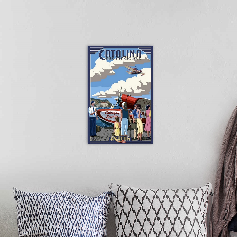 A bohemian room featuring Catalina Island, California - Seaplane: Retro Travel Poster