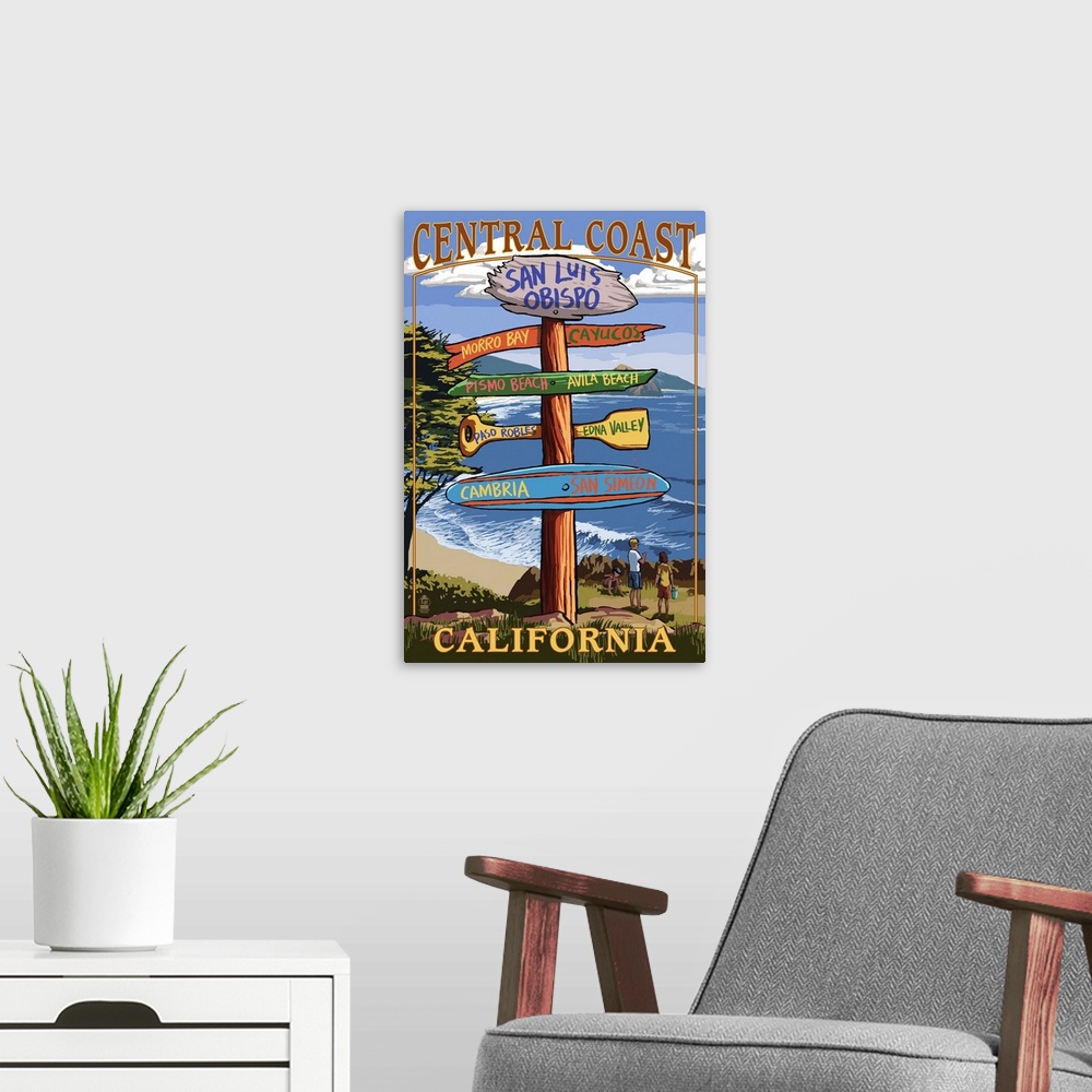 A modern room featuring Central Coast, California - Destination Sign: Retro Travel Poster