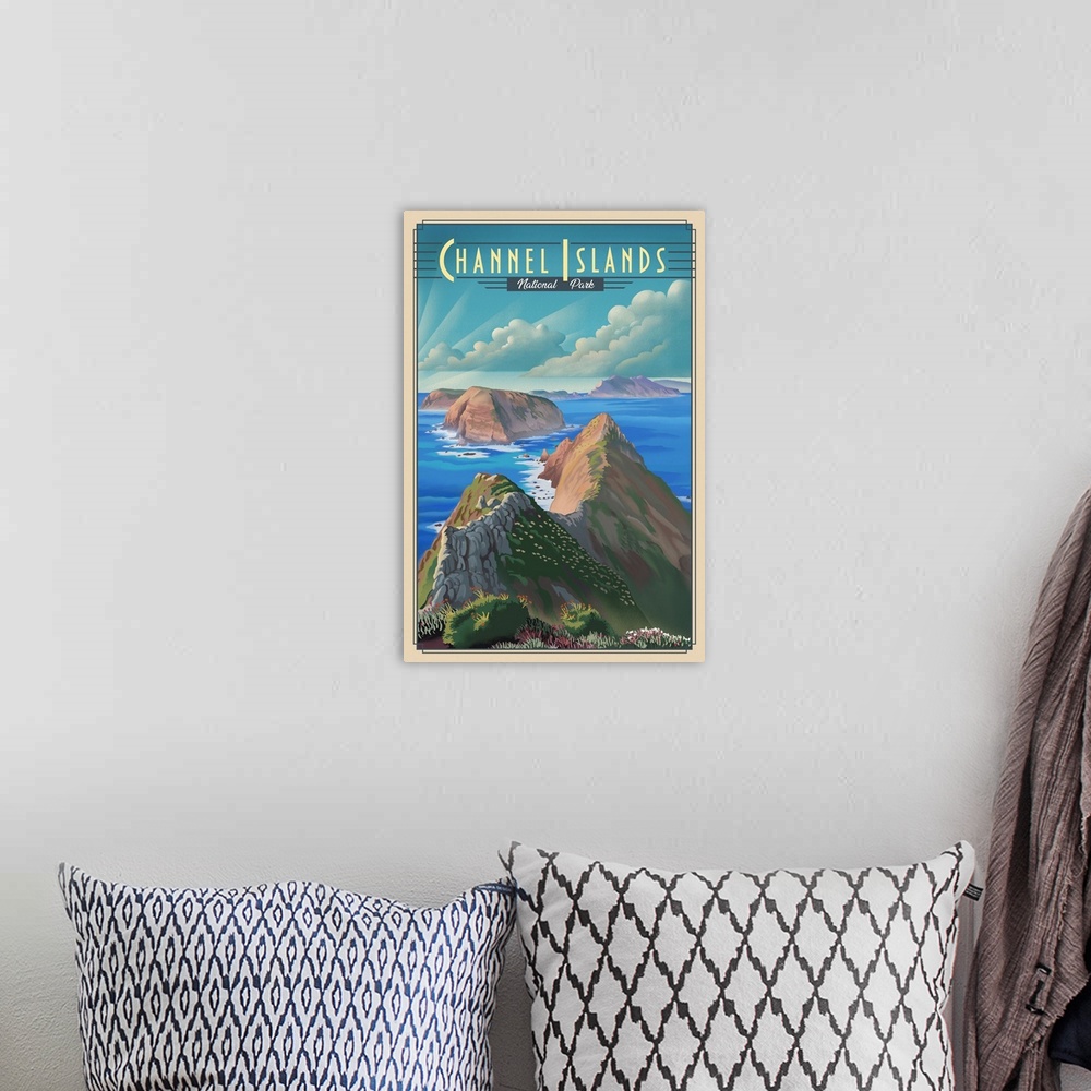A bohemian room featuring Channel Islands National Park, Island Landscape: Retro Travel Poster