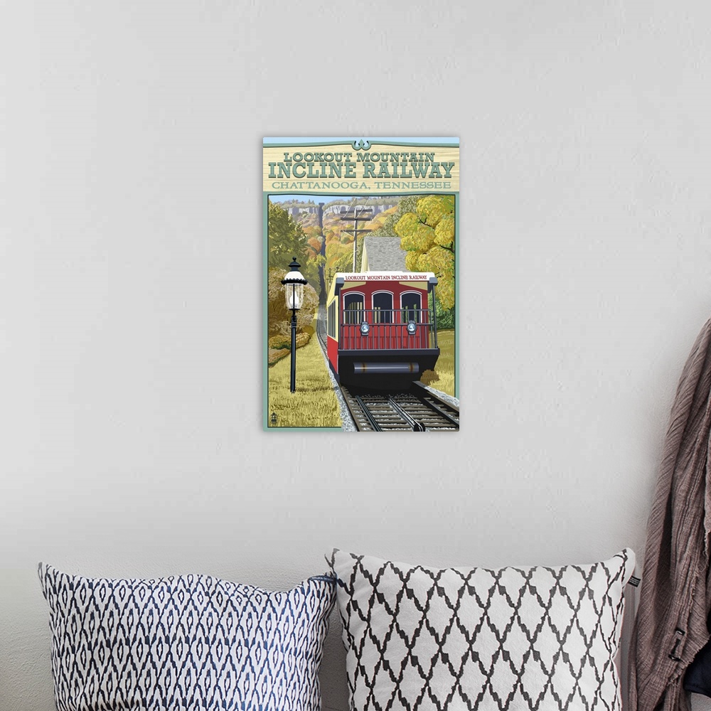 A bohemian room featuring Chattanooga, Tennessee - Lookout Mountain Incline Railway: Retro Travel Poster