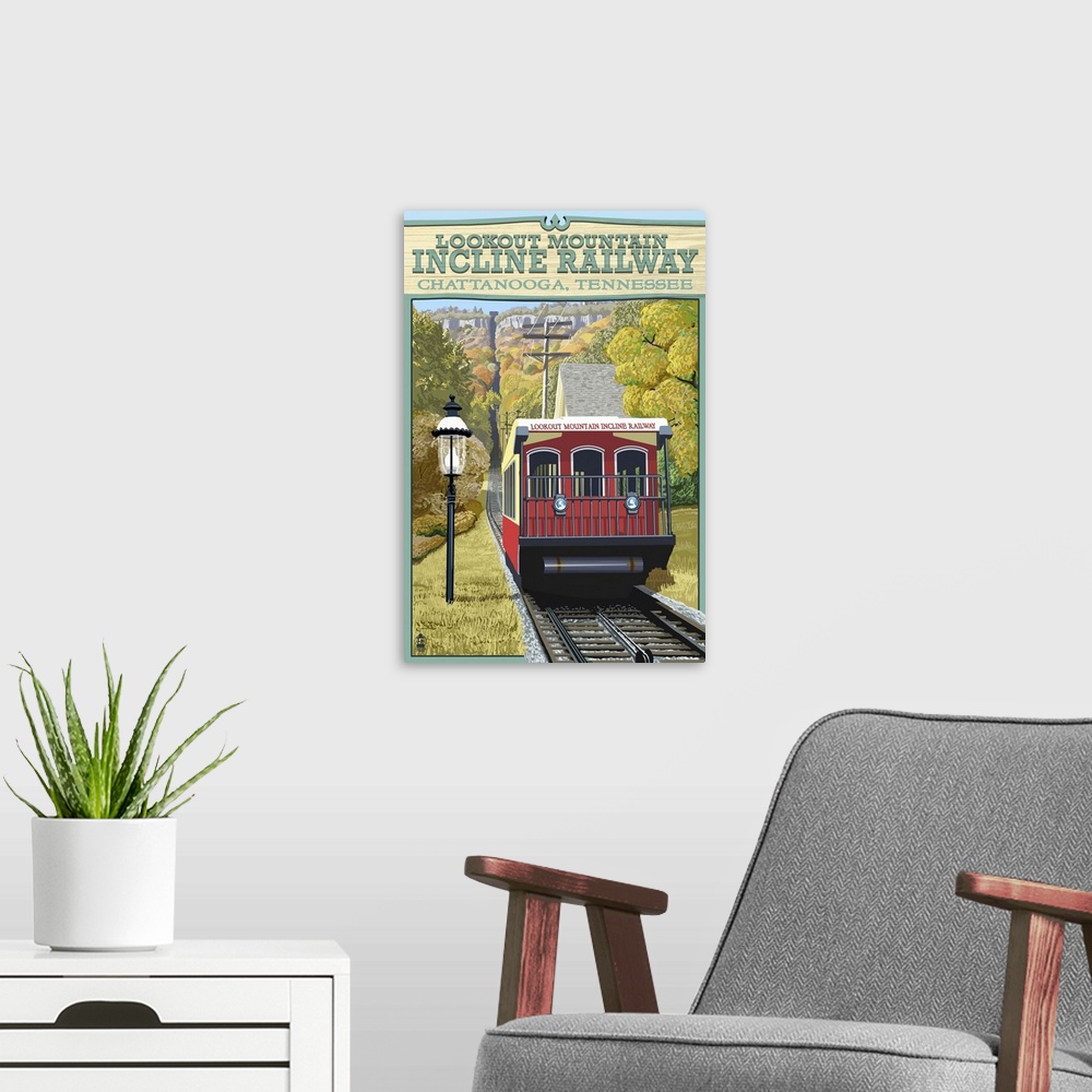A modern room featuring Chattanooga, Tennessee - Lookout Mountain Incline Railway: Retro Travel Poster