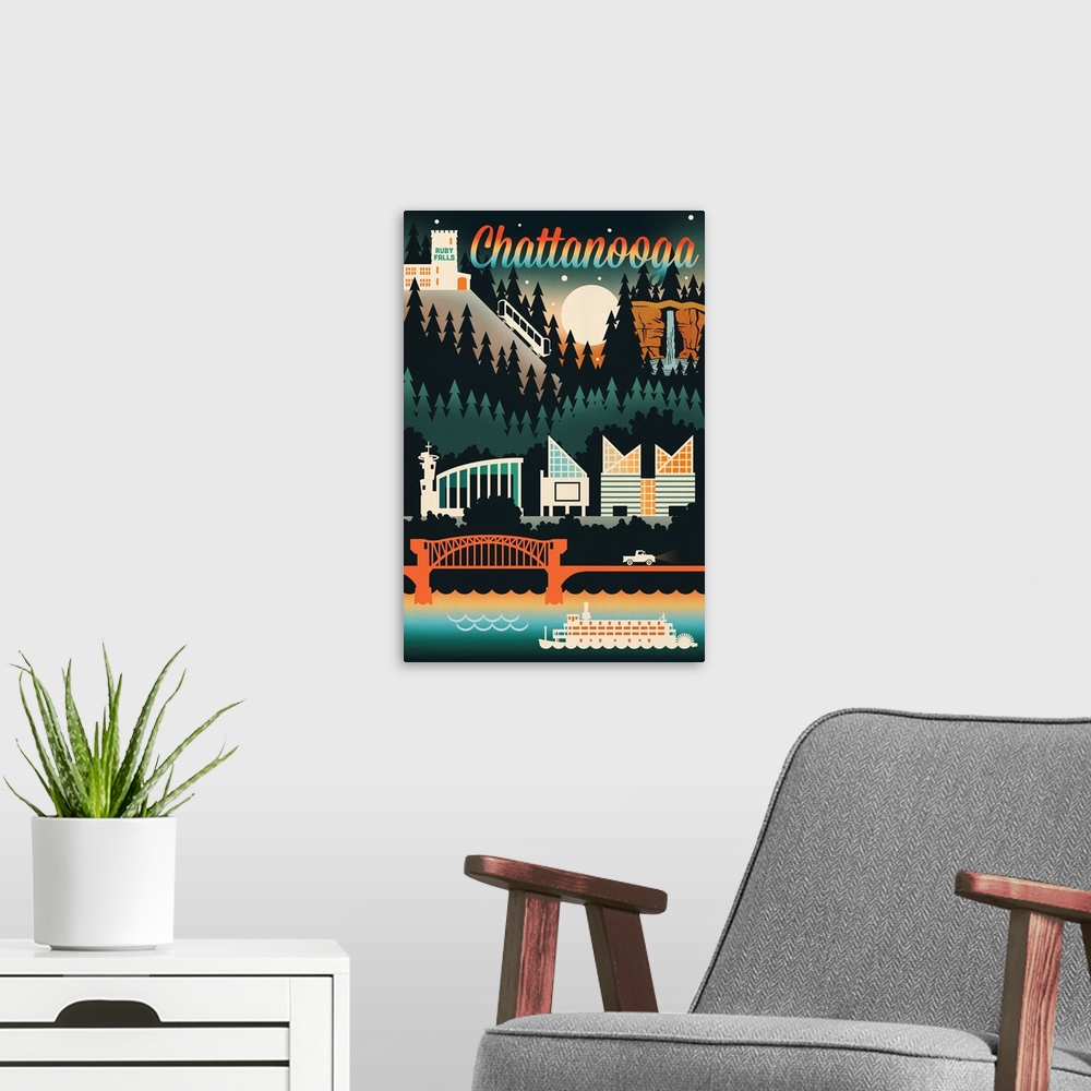 A modern room featuring Chattanooga, Tennessee - Retro Skyline Chromatic Series